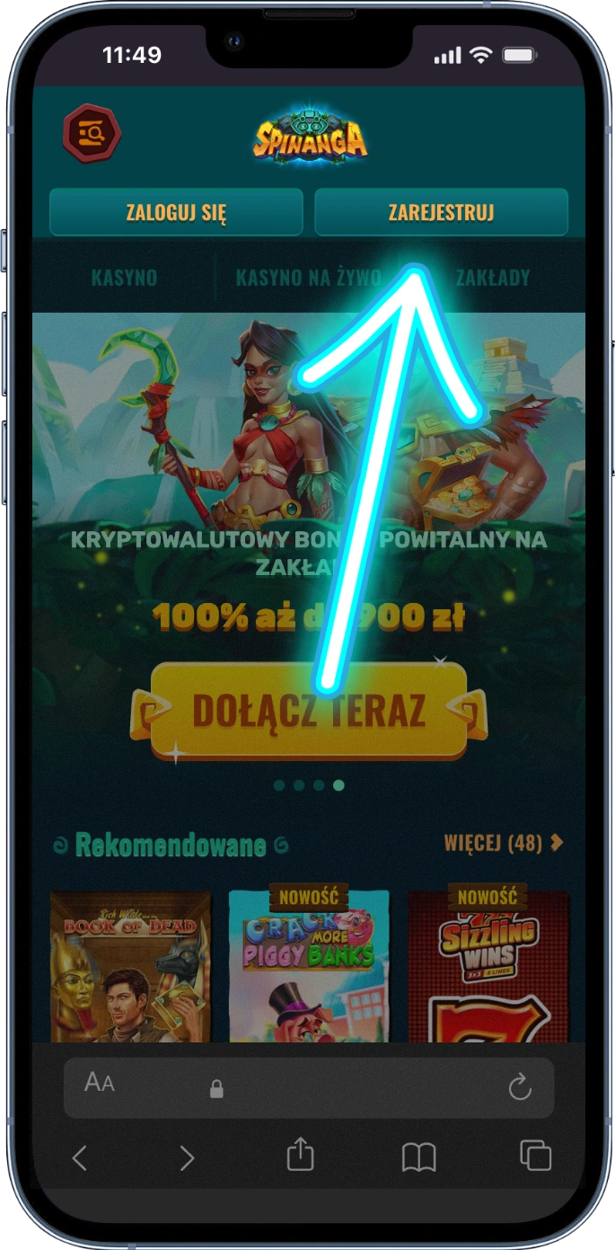 Spinanga Casino Login - Kliknij przycisk utwórz konto