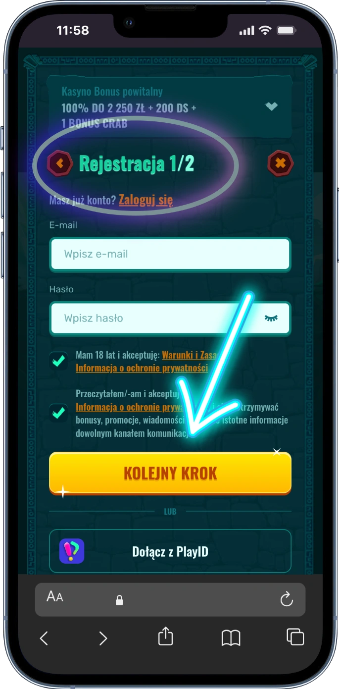Spinanga Casino Login - Przycisk rejestracji