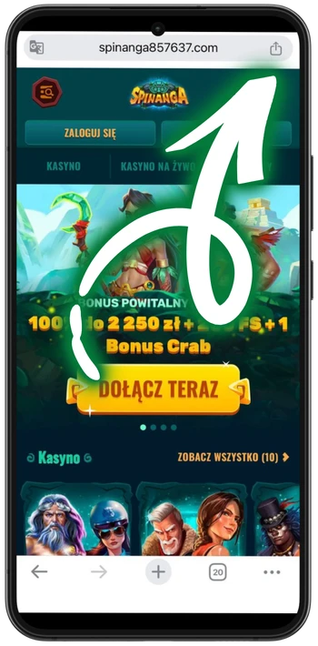 Spinanga w przeglądarce na telefonie